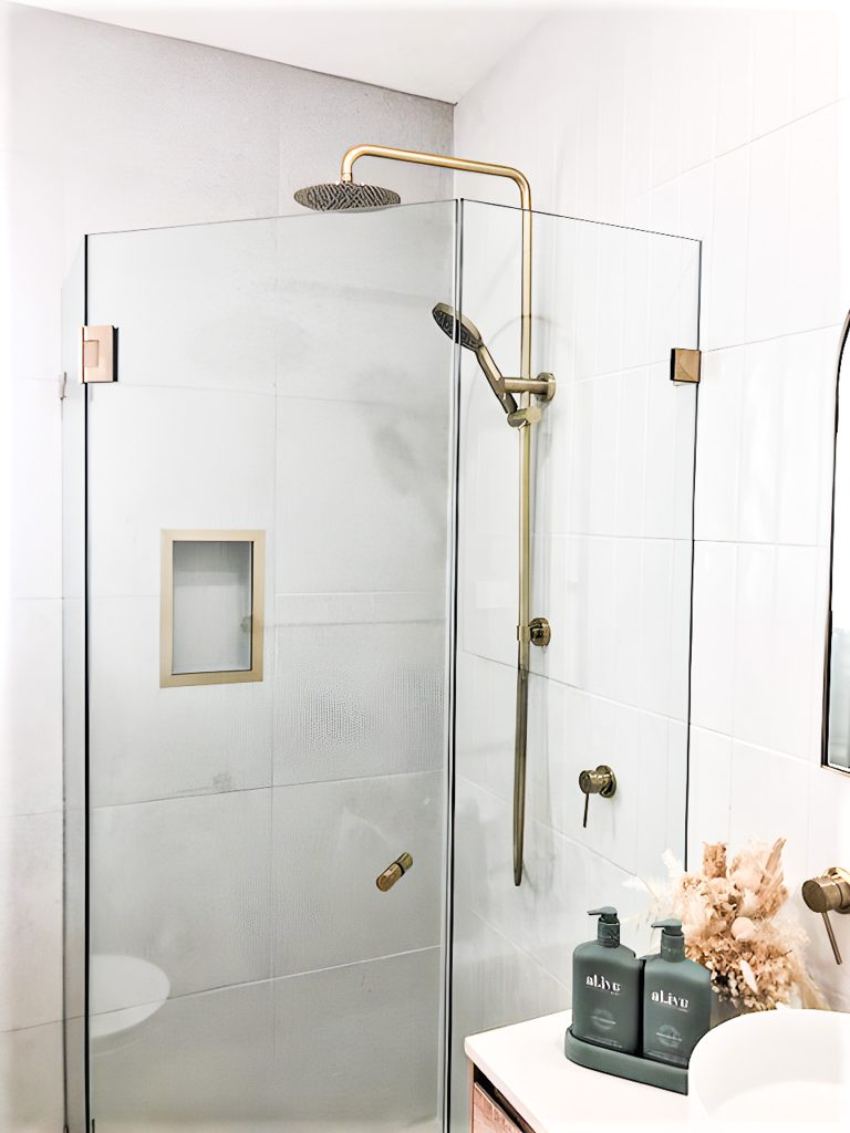 brushed brass angle corner shower 2 (1)