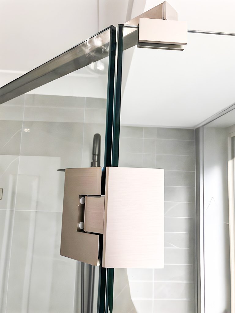 frameless angle shower screen with brushed nickel brace (1)